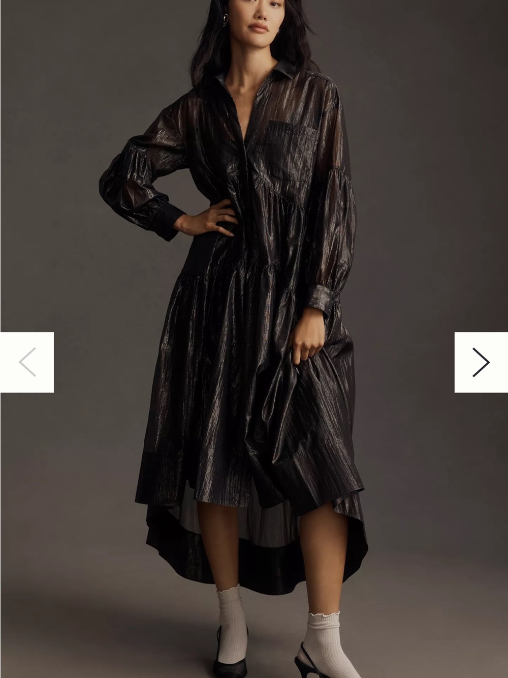 Anthropologie Black Shimmery High-Low Shirt Dress